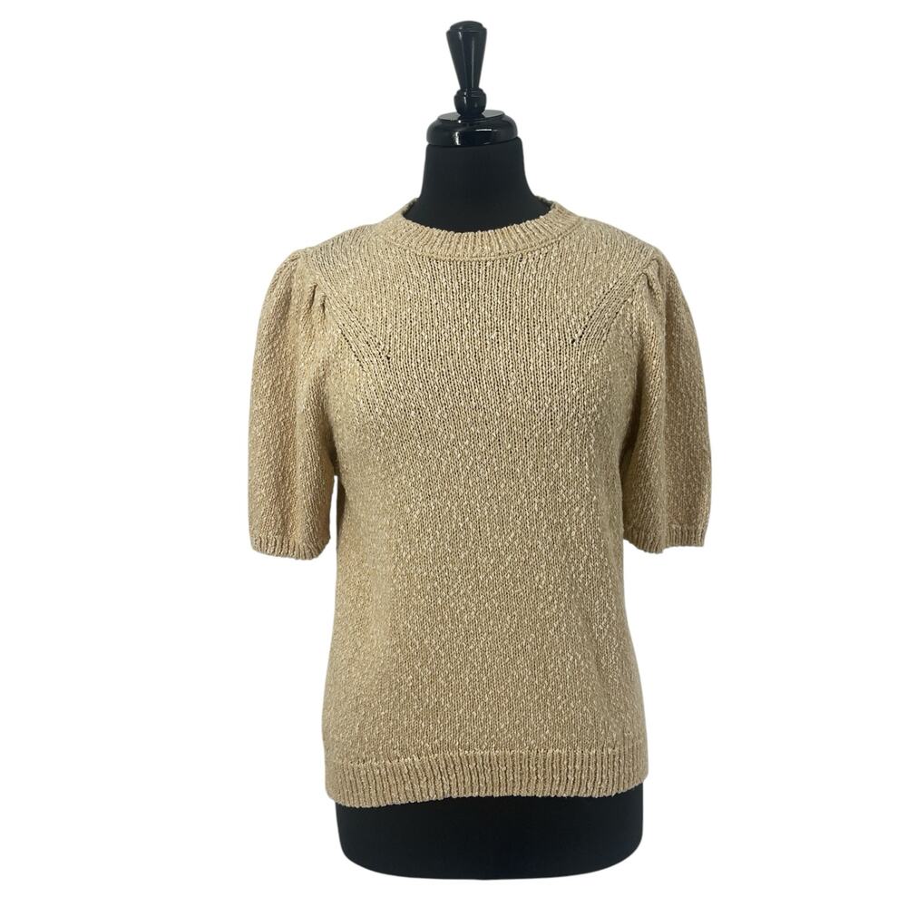 Universal Thread Women’s Tan Short Puff Sleeve Hi Low Knit Sweater Size Medium M
